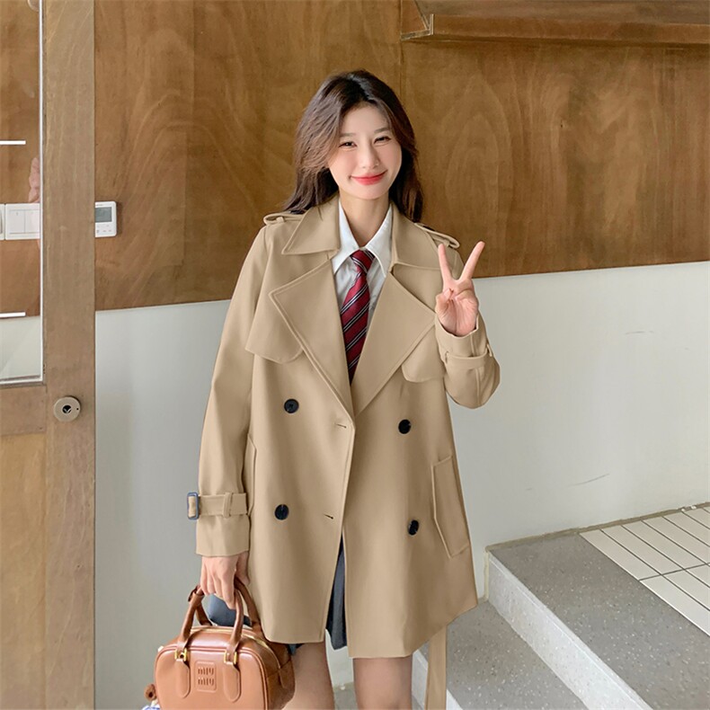 【现货】小个子短款双排扣英伦风风衣外套女2002-P150-K188，女装风衣，2C126
