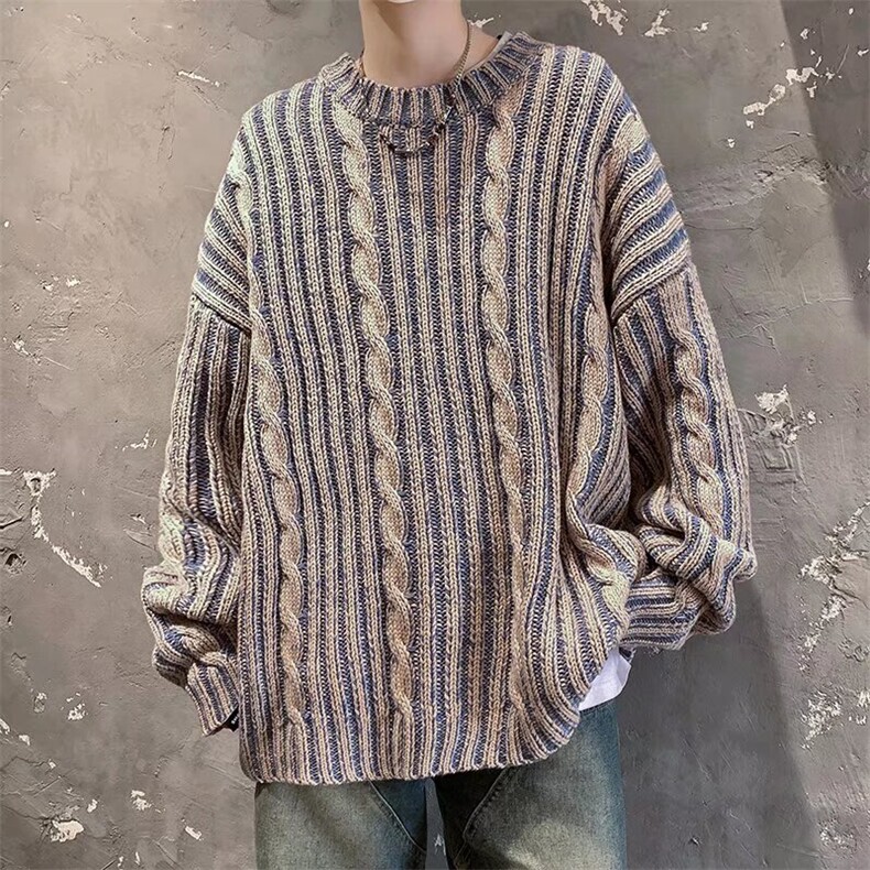 毛衣男冬季2023鹿毛绒潮牌宽松圆领扭花毛衫线衣打底针织衫 MY266图片