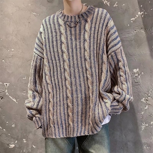 毛衣男冬季2023鹿毛绒潮牌宽松圆领扭花毛衫线衣打底针织衫 MY266图片