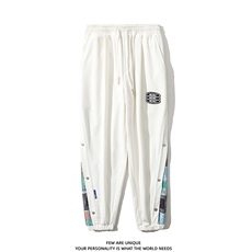 加绒加厚港风冬新款侧开叉排扣束脚运动休闲裤2110-2-P65控80，男装休闲裤，星座914-3