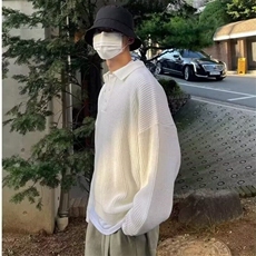 潮流翻领毛衣男潮流百搭纯色线衣宽松慵懒港风情侣针织衫，男装针织衫/毛衣，星座506A