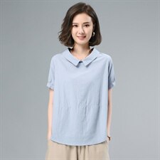 2021夏季新款简约时尚气质减龄翻领休闲舒适提花上衣，女装衬衫，奕阳依阁