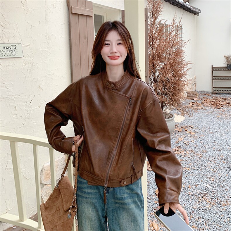 【现货】复古机车皮衣短外套高级感百搭夹克99012款P155K209,女装皮衣,2C316