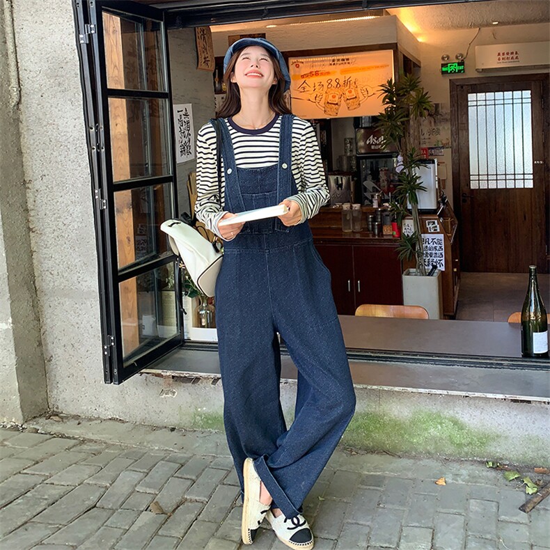 美式慵懒风超好看雪花牛仔背带裤女春秋2025新款洋气减龄宽松套装图片
