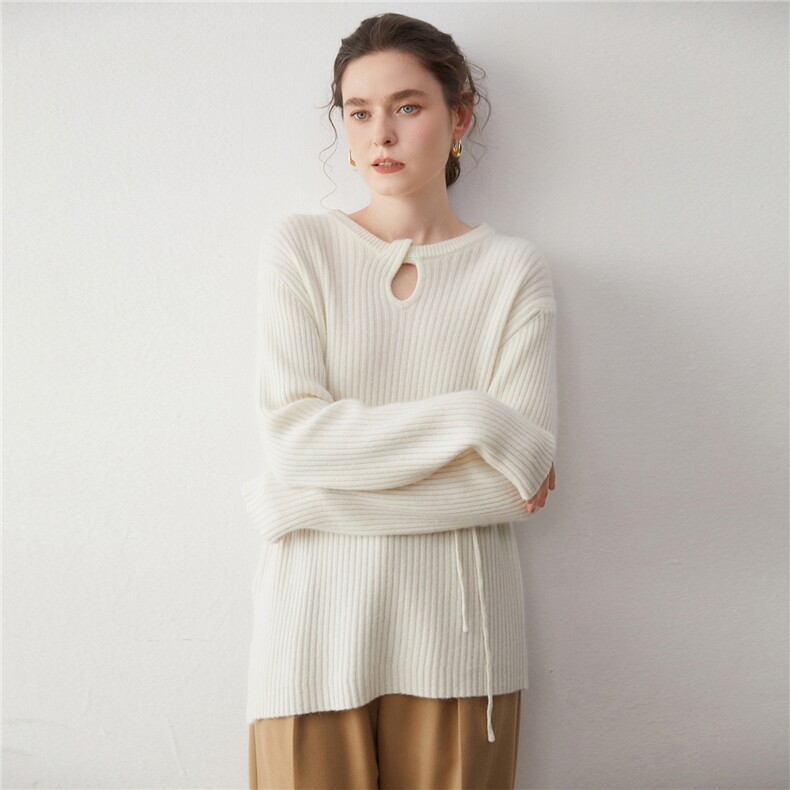 2025年秋季新款百搭女士圆领坑条套衫，女装羊绒衫，蒂暖羊绒