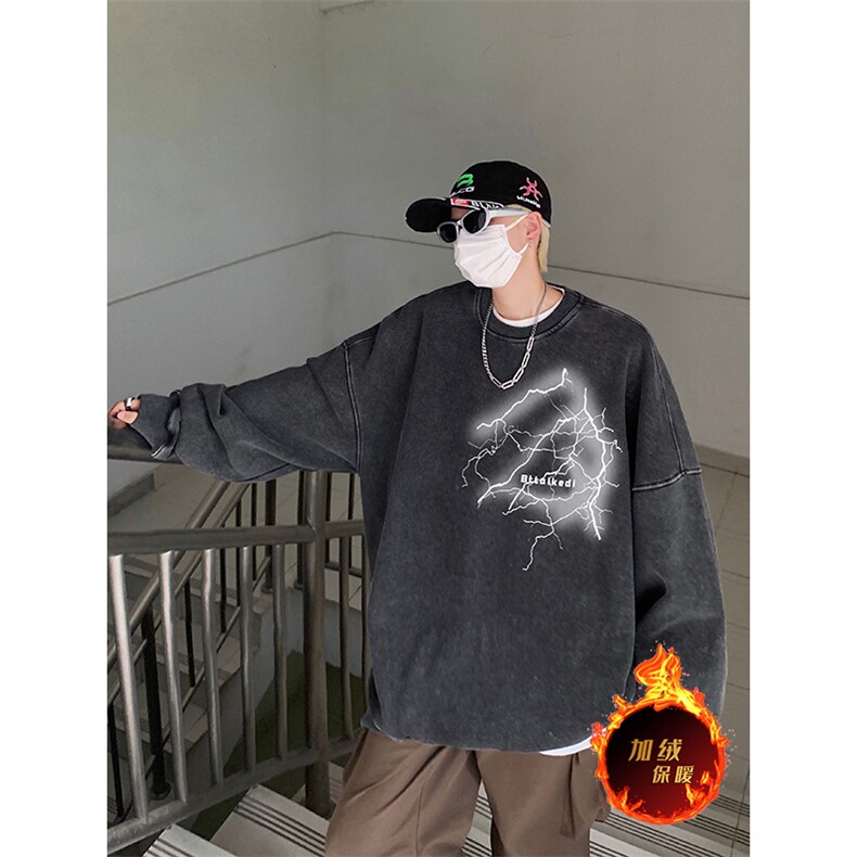 得物抖音高品质二开360克重磅做旧炒雪花纯色圆领水洗卫衣1528,男装卫衣,电商A486
