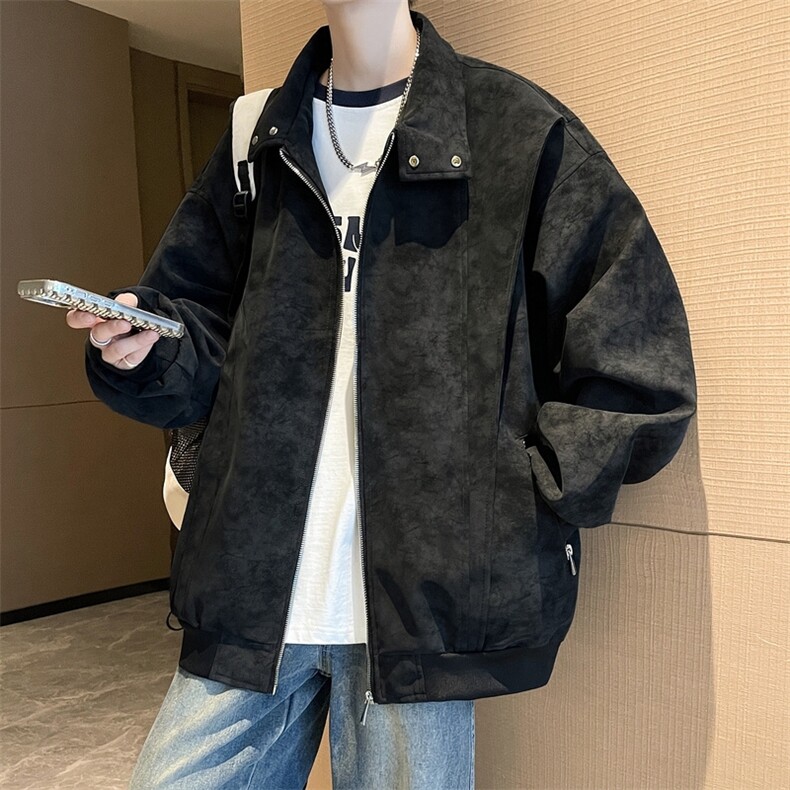 现货美式复古翻领扎染皮衣夹克外套25秋新款男jk15-p75,男装皮衣,星座1602（原101B）