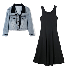 牛仔外套搭配背心连衣裙两件套女2025春夏新款气质新中式套装裙子，女装套装/套裙，意芙