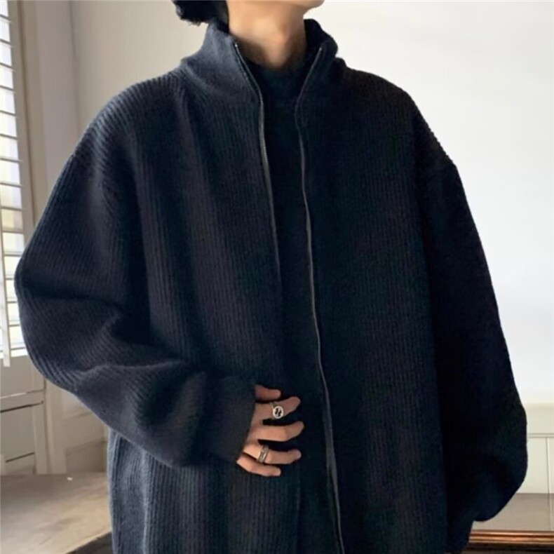 M028-P53开衫拉链毛衣外套立领男秋冬慵懒高级加厚休闲宽松,男装针织衫/毛衣,电商B323A