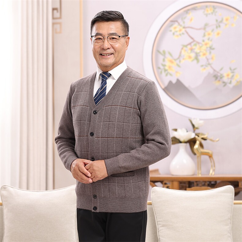 秋冬季舒适亲肤透气大码坚格款长袖针织衫开衫男装，男装针织衫/毛衣，亚东羊绒制品