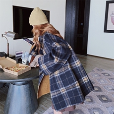【现货】2C137-8267-P285-K418撞色格子双面呢配围巾，女装毛呢外套，2C137