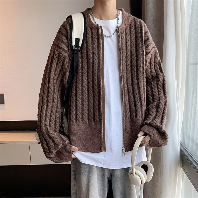 新款鹿毛绒圆领毛衣男士潮流宽松短款针织开衫外套休闲拉链毛线衣,男装针织衫/毛衣,星座218-1（原230）