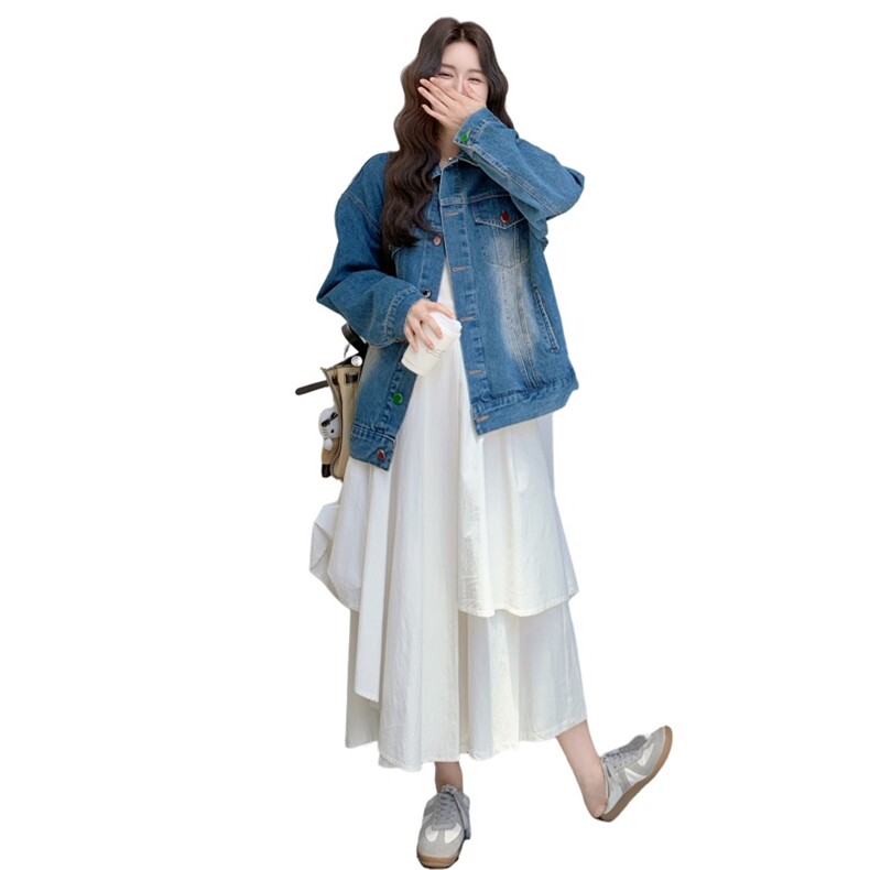 日系简约复古俏皮减龄糖果扣牛仔外套女2025新款秋季洋气百搭夹克,女装短外套,2C198