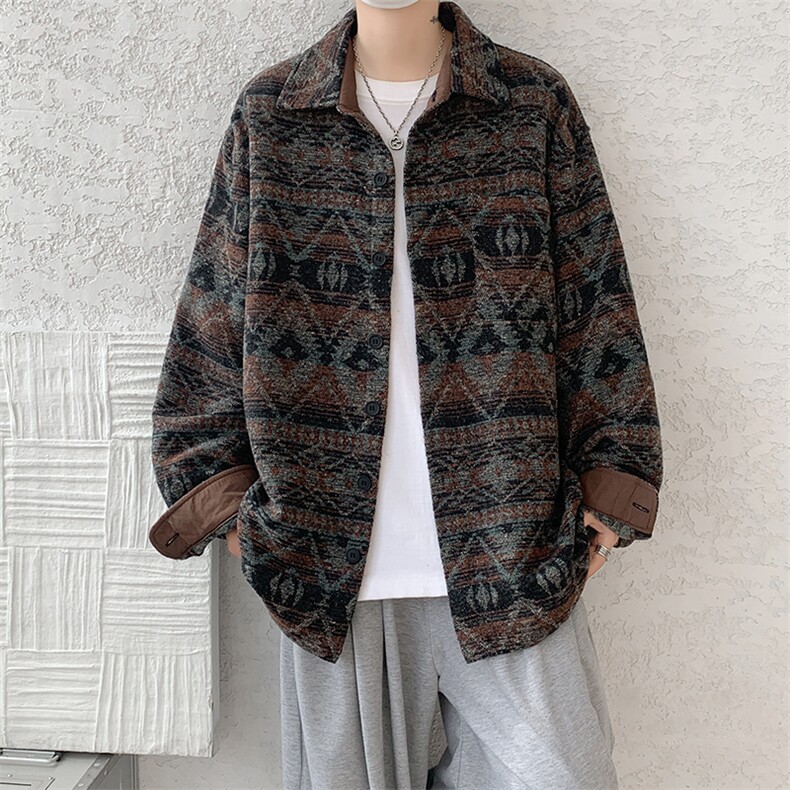 8XL-M复古大码民族风衬衫男款秋冬季加厚粗呢藏式外套CS29001P68,男装衬衫,电商B312