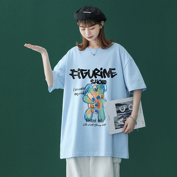 中性2023夏装青春卡通印花潮流情侣宽松短袖T恤T15P25控35,男装T恤,A247A