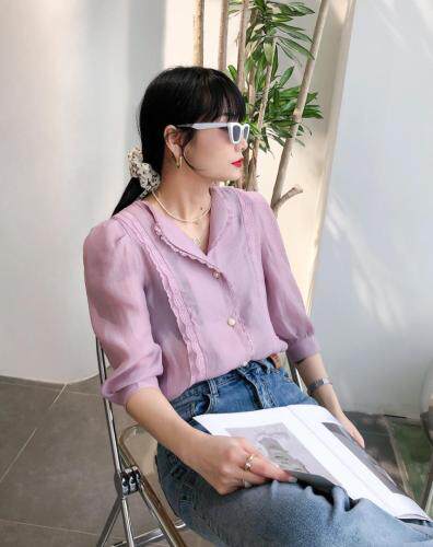 蕾丝花边翻领衬衣，女装，兰魅依生