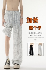 垂感褶皱扎染休闲裤男透气冰丝薄款加长版高个子直筒阔腿KZ066P50，男装休闲裤，电商B312