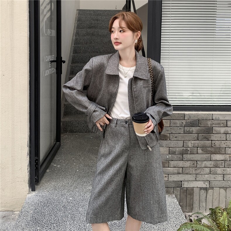 秋季新品老钱风拉链短外套+阔腿裤两件裤2C239-H93-P195-K308,女装套装/套裙,2C239