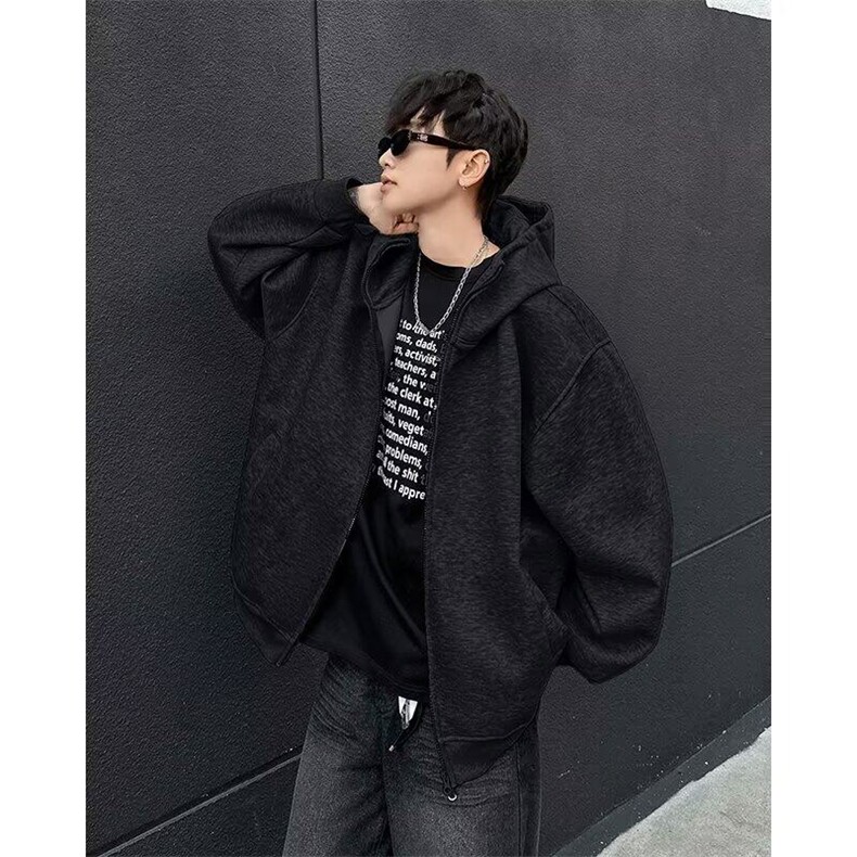廓形连帽开衫卫衣外套男春季2025美式宽松休闲慵懒拉链WB377-P55,男装卫衣,星座412-3