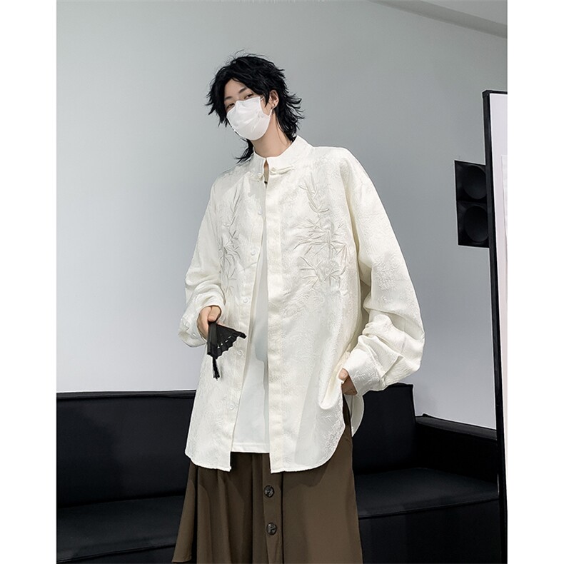 新中式潮衬衫男长袖文艺帅气百搭宽松2024秋季ins外套CY957-P43,男装衬衫,星座412-3