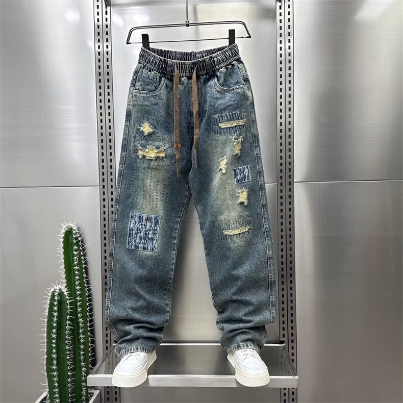 1506-1/KK8471/P55潮牌美式设计感破洞牛仔裤男秋季潮流痞帅百搭,男装牛仔裤,星座1506-1