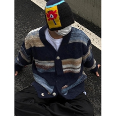 复古慵懒条纹开衫针织衫外套男女潮牌宽松情侣情侣毛衣L3153-P58，男装针织衫/毛衣，星座1008