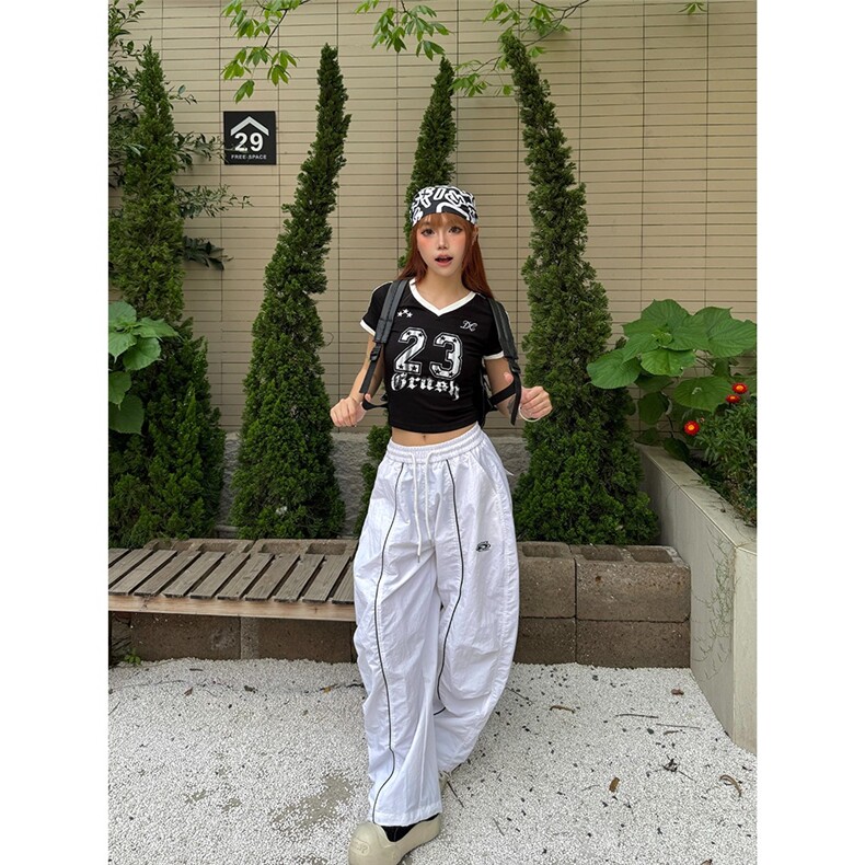美式复古潮牌街头两条杠系带阔腿宽松学生白色休闲裤LB30599-P50,男装休闲裤,星座1008