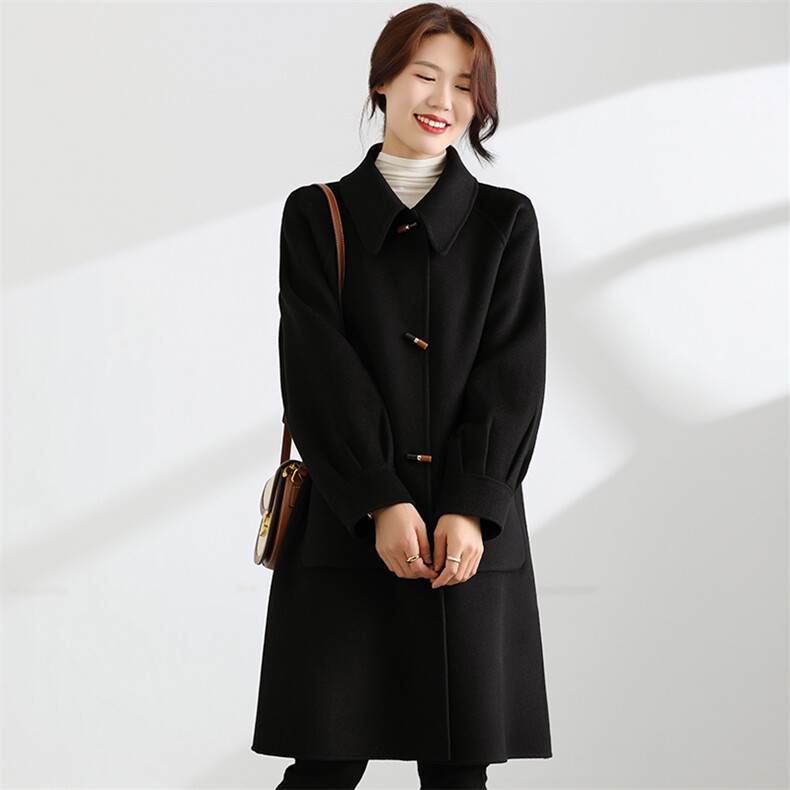 2024秋冬季新款韩版宽松显瘦赫本风毛呢外套，女装双面呢大衣，怡欣双面呢工厂店