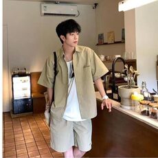 W9790-P58网图现货日系少年感穿搭男生工装套装夏季衬衫短袖，男装T恤，星座1608-2
