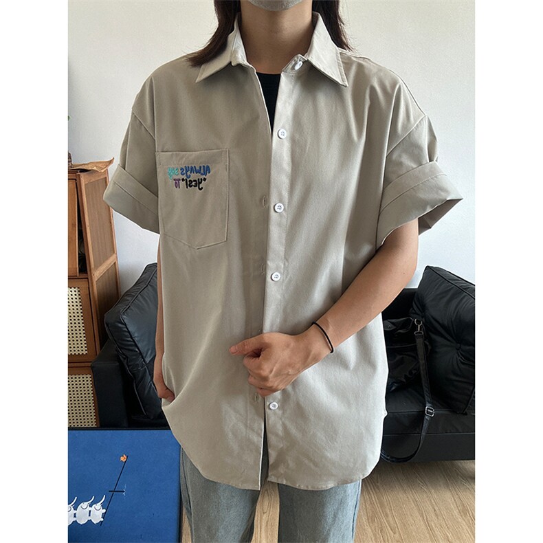 2025夏季新款港风衬衫刺绣宽松短袖少年感衬衣CS310-P30,男装T恤,星座301C-5