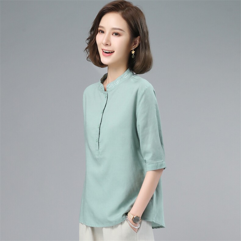时尚休闲女2026新款韩版夏季短袖宽松棉麻复古风洋气,女装T恤,璐依舞