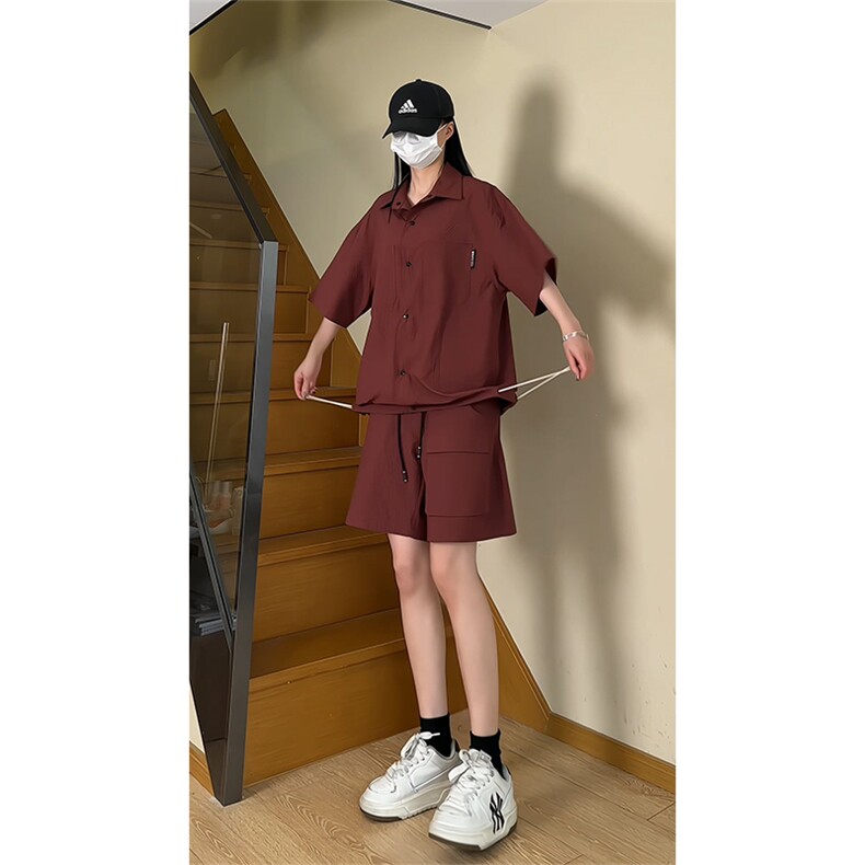 夏季工装衬衫套装情侣短袖短裤两件套 TZ455P65图片