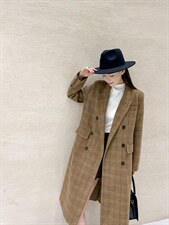 长款格纹毛呢大衣，其它，Balance Studio