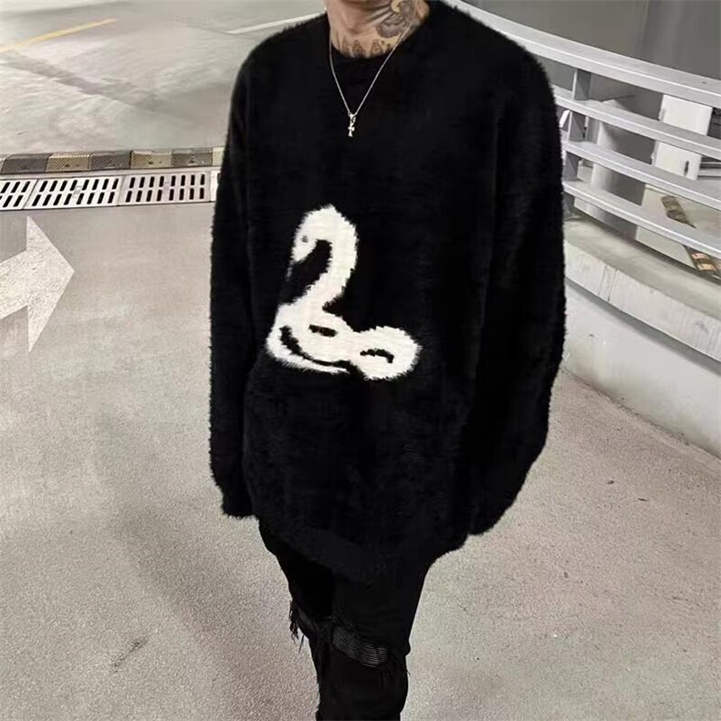 暗黑系蛇图像马海毛毛衣男女小众设计秋冬水貂绒针织衫MY560,男装针织衫/毛衣,星座1116A（原606A-3）