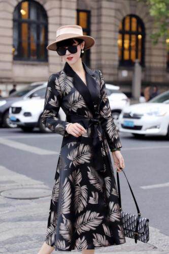 进口提花面料拼醋酸风衣裙，女装风衣，澳洛菲