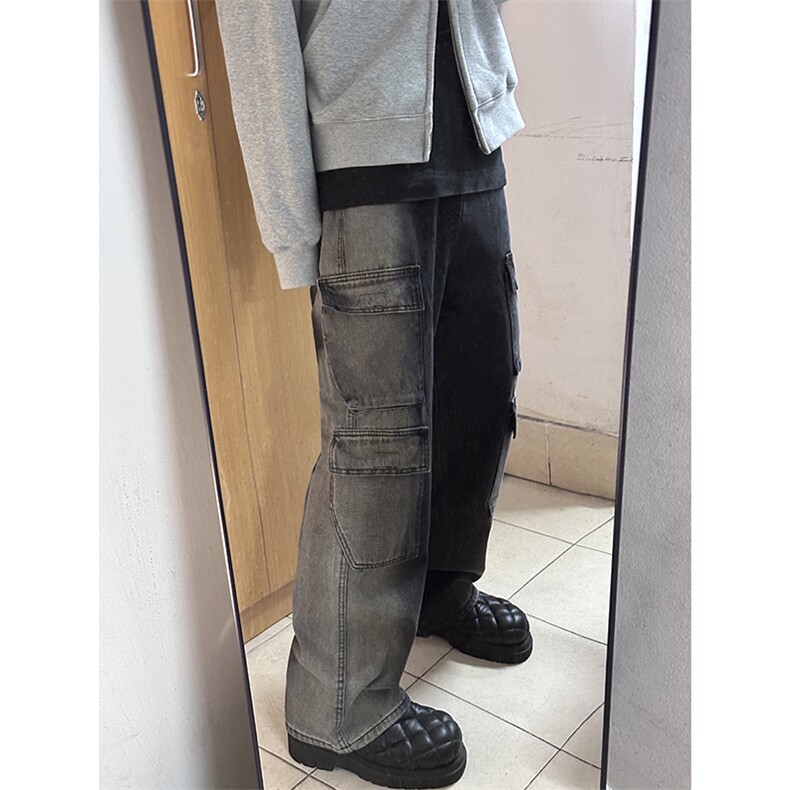 B221美式ins高街重工艺宽松做旧工装牛仔裤子LK23143-P80控108,男装牛仔裤,电商B221