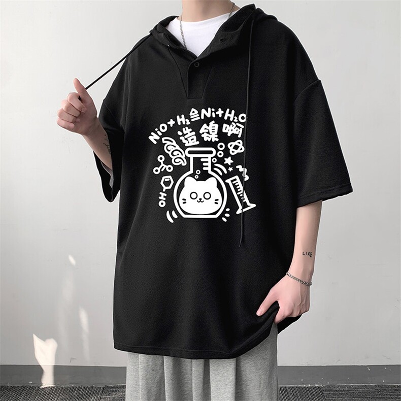 LD54421-P45NASA连帽短袖t恤男大码胖子带帽五分袖中袖,男装T恤,电商A040