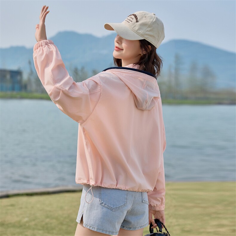 休闲连帽短款防晒衣女2025夏季新款宽松显瘦小个子轻薄透气外套,女装防晒衣,悦祺