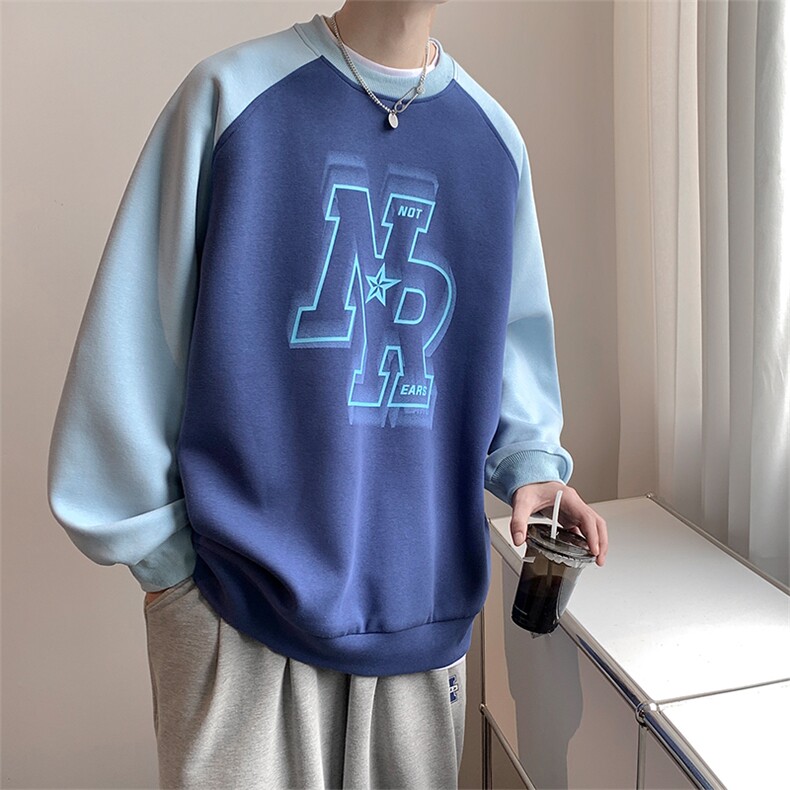开春新款美式幻影学院风印花卫衣男插肩撞色MY02397-P38图片