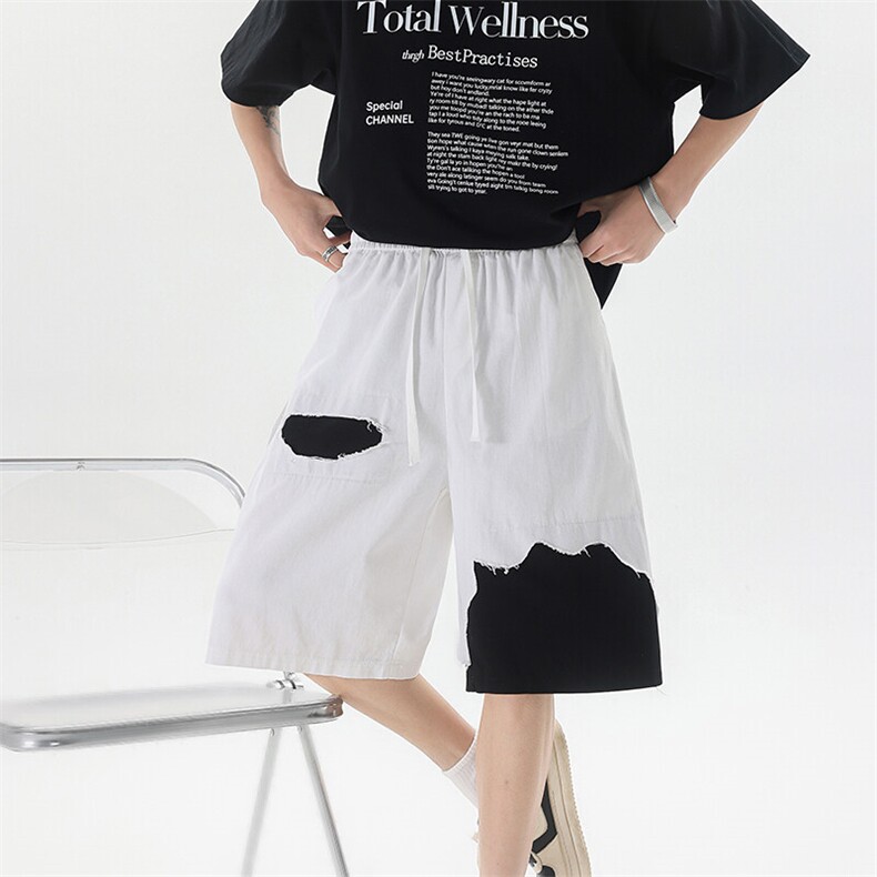 8XL-M 特大码短裤男夏季新款大码vibe破洞拼接高街短裤DK1518P50图片