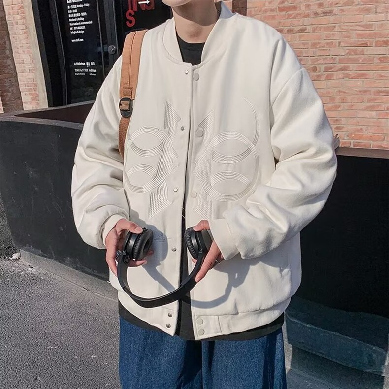 美式复古棒球服春秋新款重磅刺绣宽松型立领夹克潮牌外套 W8828图片