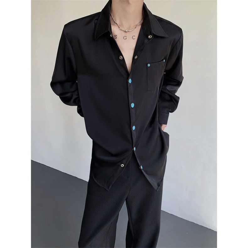 25丝滑醋酸绿松石轻奢男士衬衫CS136-P98,男装衬衫,电商B288
