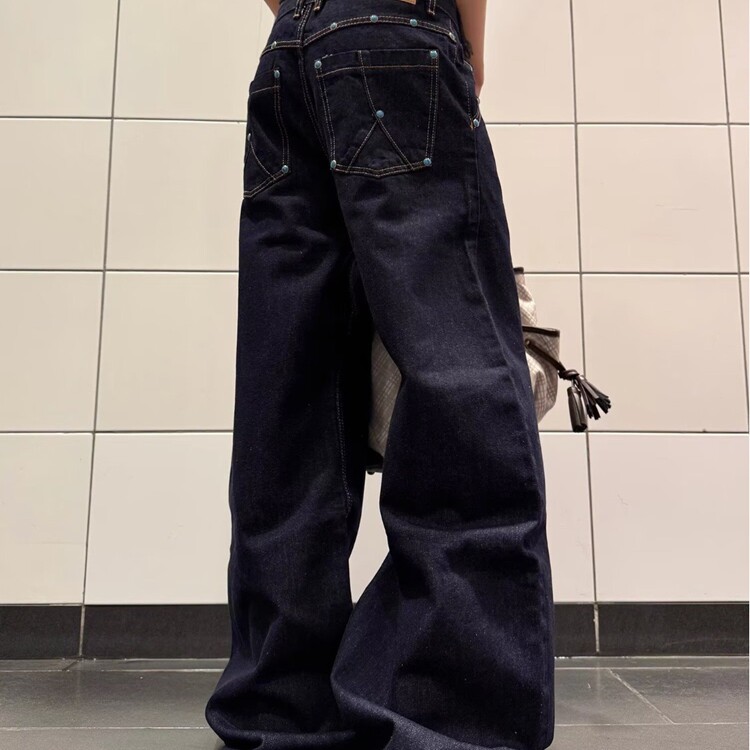 潮流美式设计感小众青少年弯刀牛仔裤复古宽松镰刀型裤子男女潮牌,女装休闲裤,星座218-8