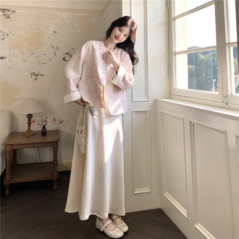现货在店粉色刺绣新中式风+背心长裙2C206-L766-P195-K318,女装套装/套裙,2C206