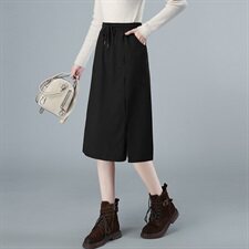 2021秋冬新品纯棉抽绳松紧半身裙301款，女装半身裙，秋牧寒烟