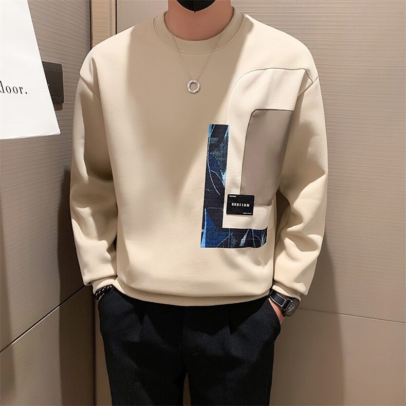 秋季新款痞帅撞色卫衣男潮牌拼接宽松圆领长袖打底衫上衣WY02-P55,男装卫衣,电商D323（原B261）