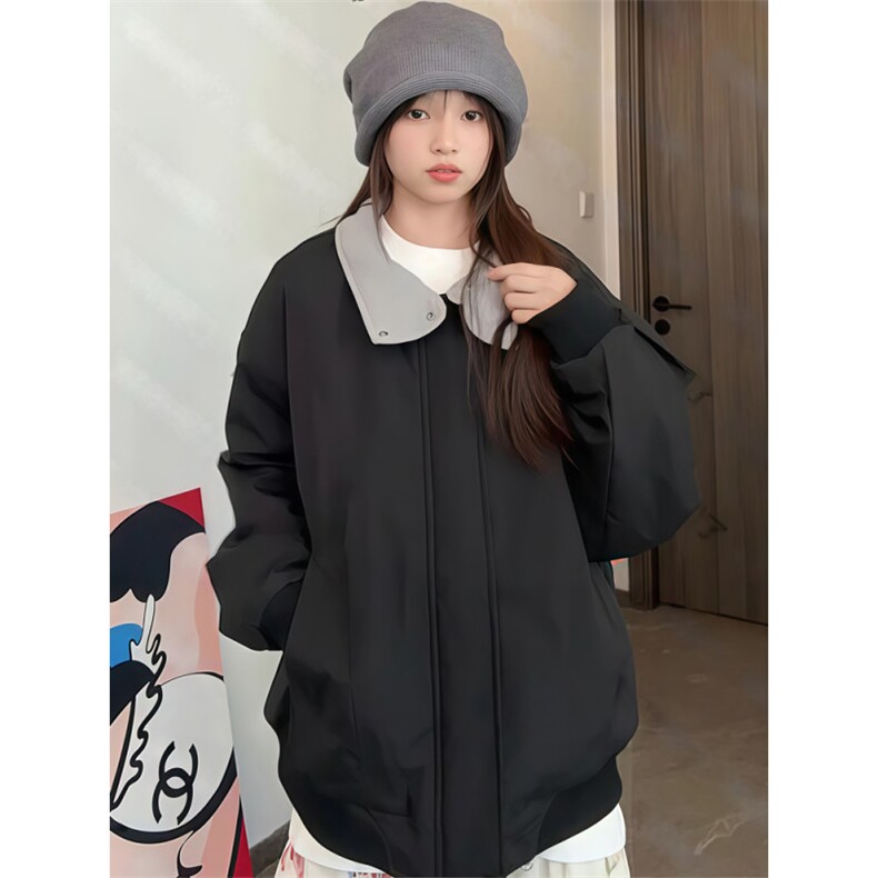 网图 羊羔毛毛领棉服派克服男女冬季2025新款立领工装棉衣外套P78图片