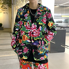 XZ01港风文艺男大码宽松西服东北大花潮牌开衫男女风民族特色，男装西服，星座115A(原星座507）