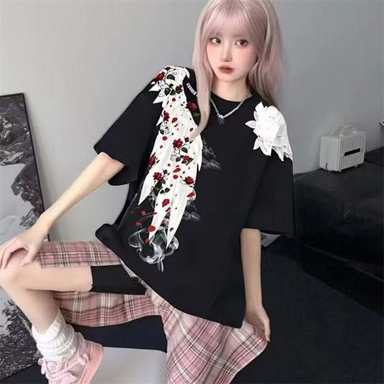 潮ins短袖潮牌t恤男宽松嘻哈欧美街头潮流五分情侣半截袖上衣潮,男装T恤,星座506A