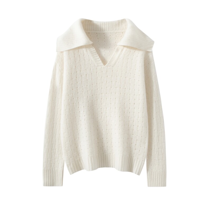 2025年秋季宽松型单件长袖套头通勤时尚百搭羊绒衫，女装羊绒衫，雪山红莲